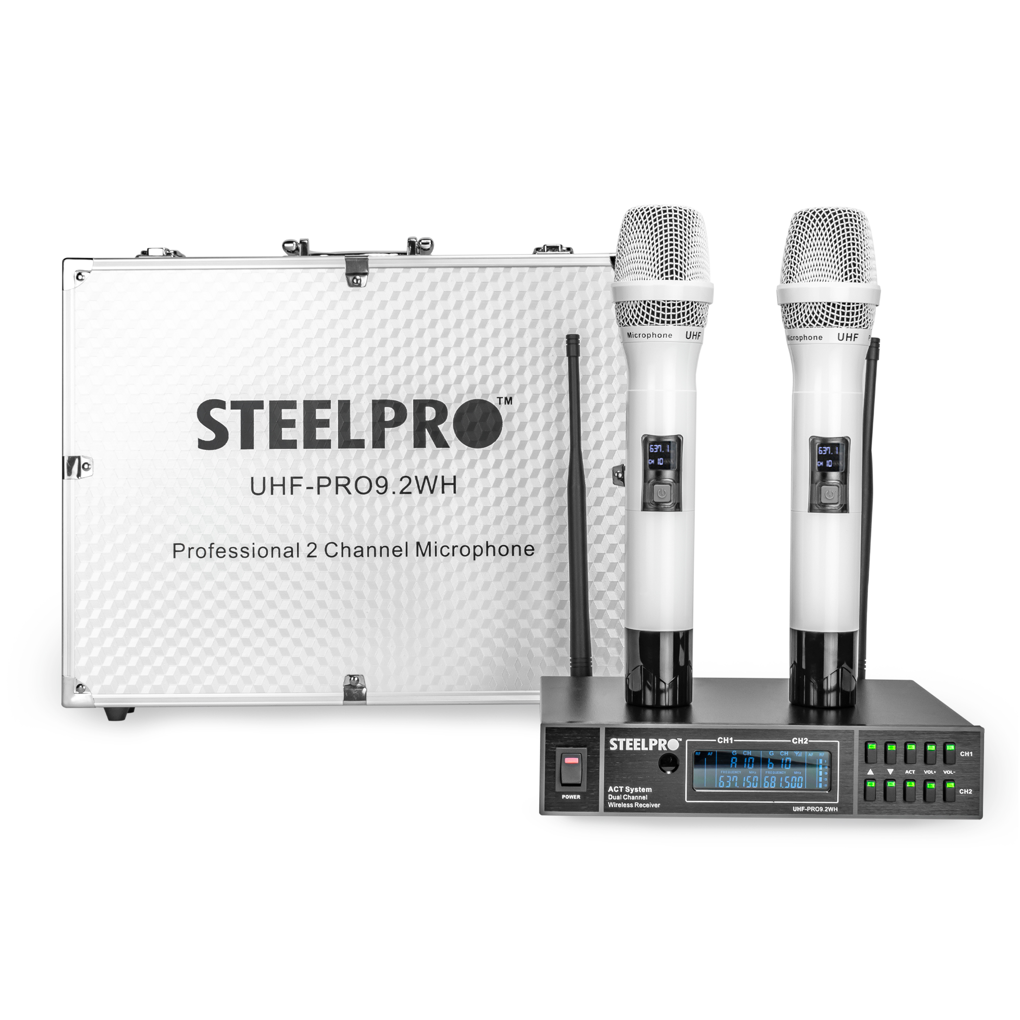 Micrófono Uhf Profesional Blanco Frecuen Multicanal Steelpro