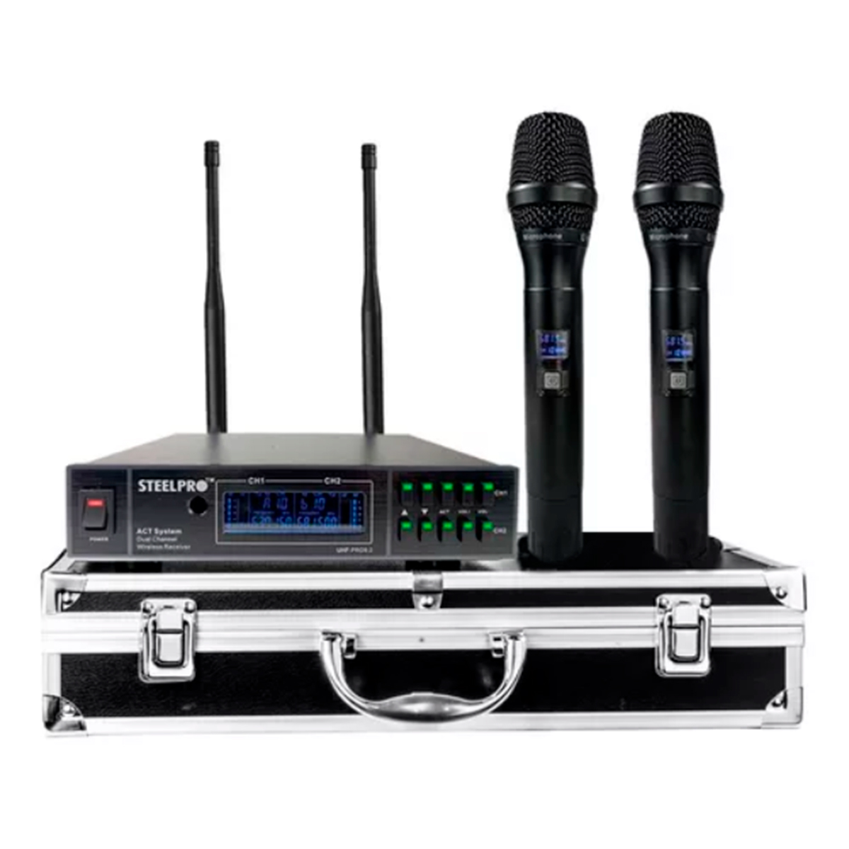 Micrófono Uhf Profesional Steelpro Frecuencia Multicanal Color Negro