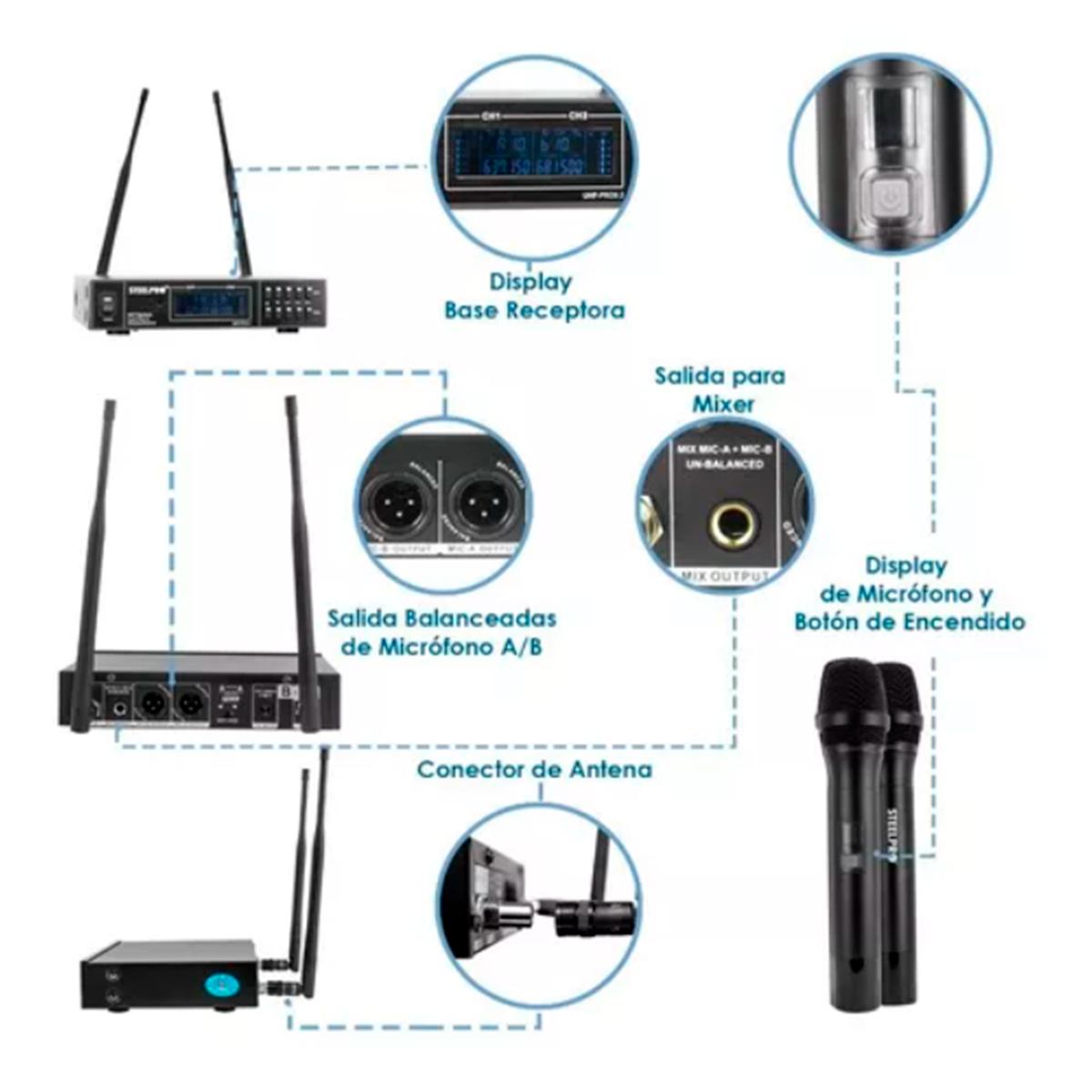 Foto 4 pulgar | Micrófono Uhf Profesional Steelpro Frecuencia Multicanal Color Negro
