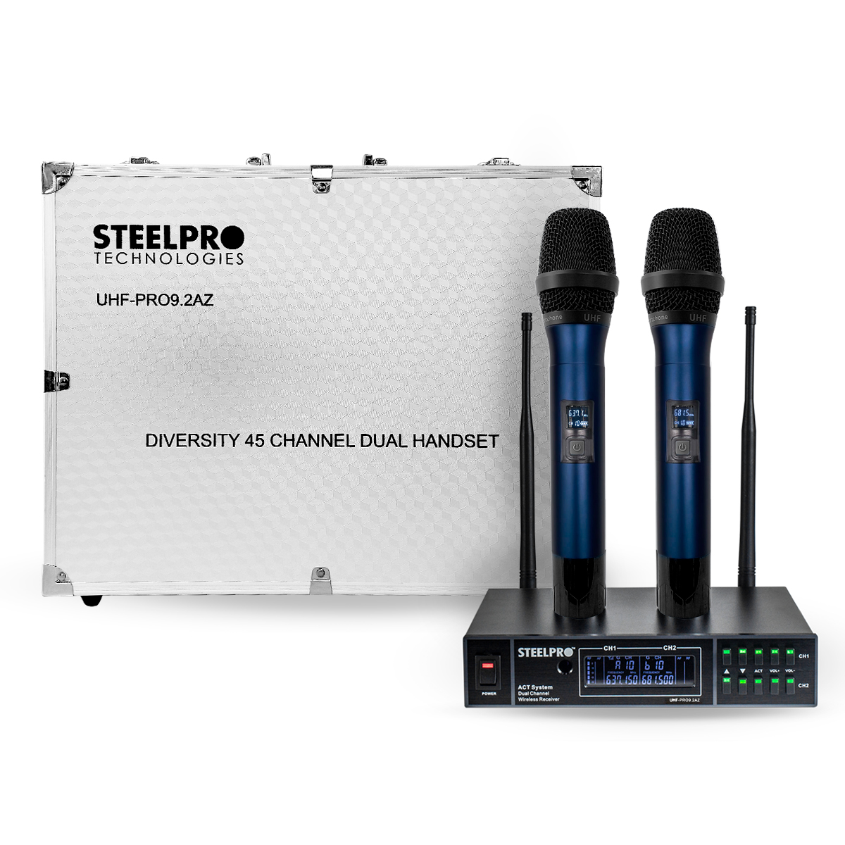 Micrófono Uhf Profesional Azul Frecuen Multicanal Steelpro