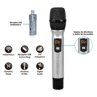 Foto 3 | Micrófono Inalámbrico 70m Alcance Uhf con Maleta Steelpro Plateado