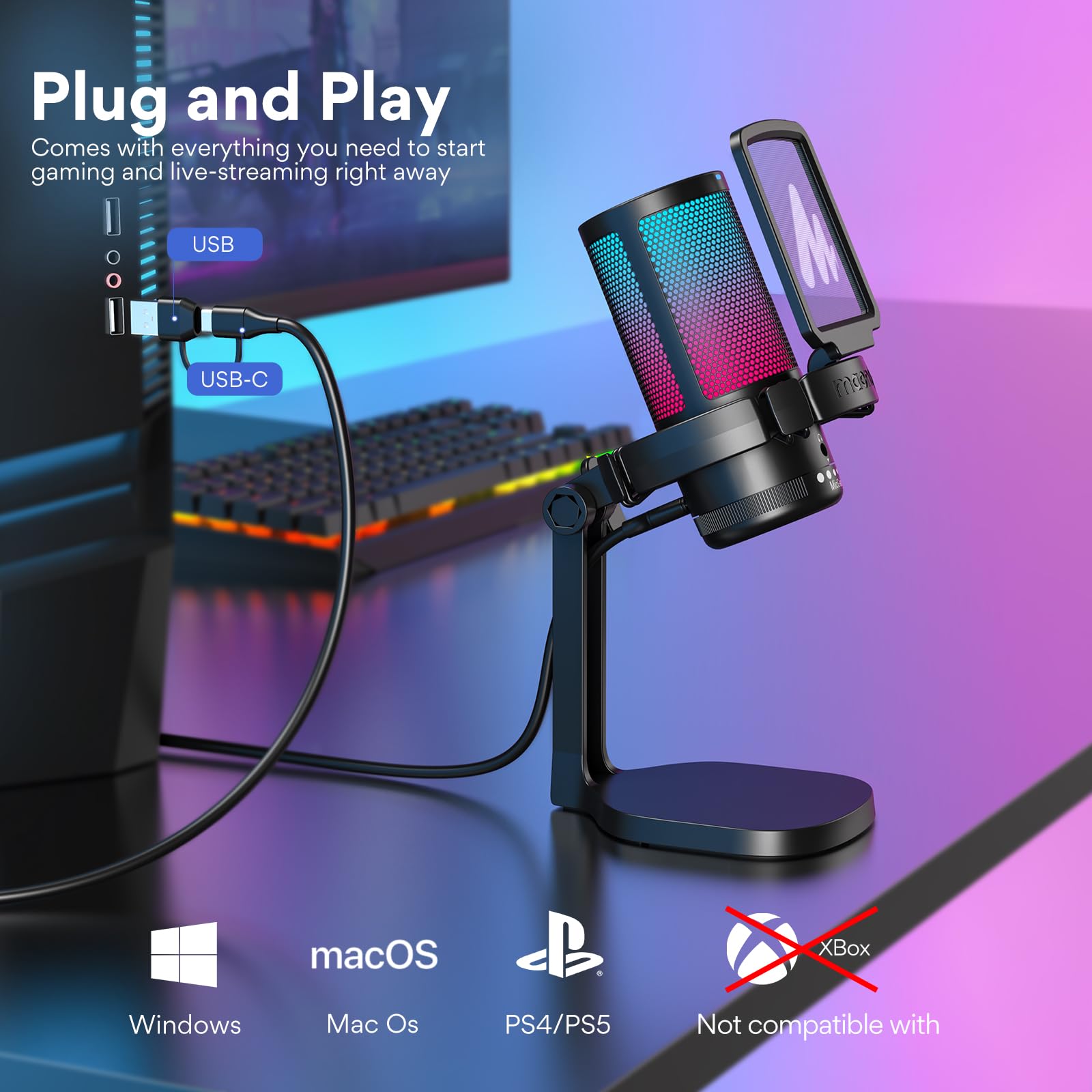 Foto 8 pulgar | Micrófono Usb Para Juegos Maono Gamerwave Con Luces Rgb - Venta Internacional.