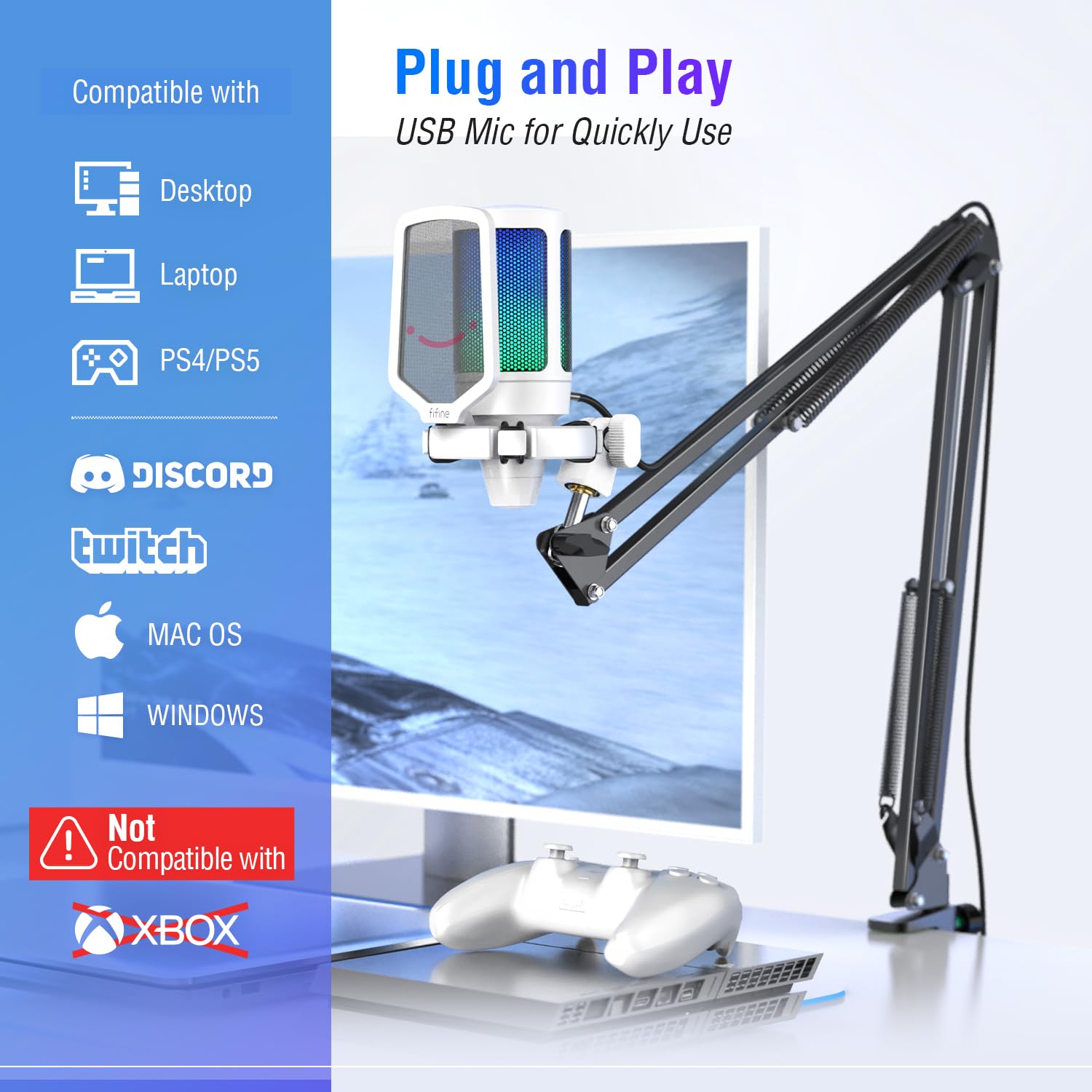 Foto 5 | Micrófono Usb Para Streaming De Videojuegos Fifine A6t Blanco Con Accesorios - Venta Internacional.