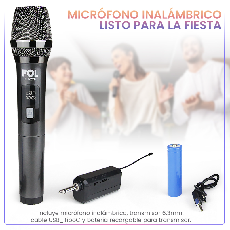 Foto 8 pulgar | Microfono Profesional Inalambrico Karaoke con Transmisor 6.3 mm