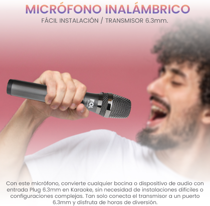 Foto 9 pulgar | Microfono Profesional Inalambrico Karaoke con Transmisor 6.3 mm