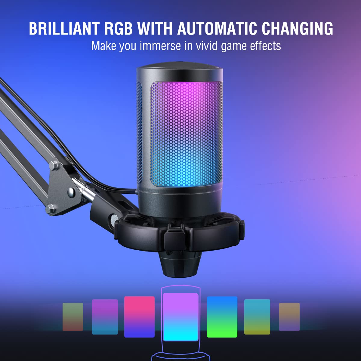 Foto 5 pulgar | Micrófono De Condensador Usb Para Juegos Fifine A6t Con Boom Arm Rgb - Venta Internacional.