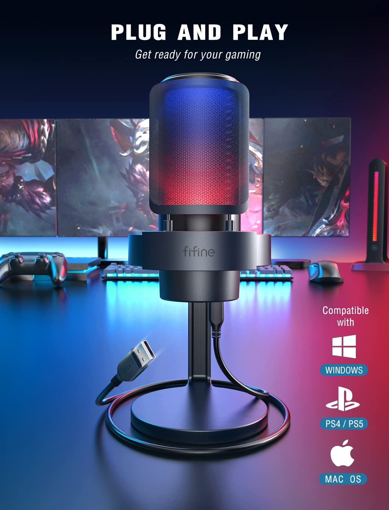 Foto 7 pulgar | Micrófono Para Juegos Fifine A8 Usb Pc Para Transmisión Con Rgb - Venta Internacional.