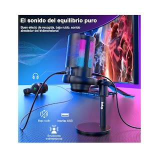 Foto 2 | Micrófonos Belug Usb Rgb Condensador Cardioide Para Pc / Tel Gamer Negro