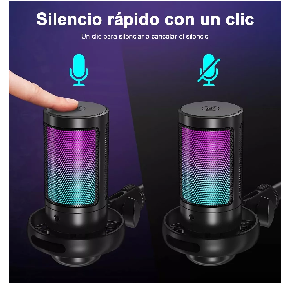 Foto 4 pulgar | Micrófonos Belug Usb Rgb Condensador Cardioide Para Pc / Tel Gamer Negro