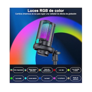 Foto 4 | Micrófonos Belug Usb Rgb Condensador Cardioide Para Pc / Tel Gamer Negro
