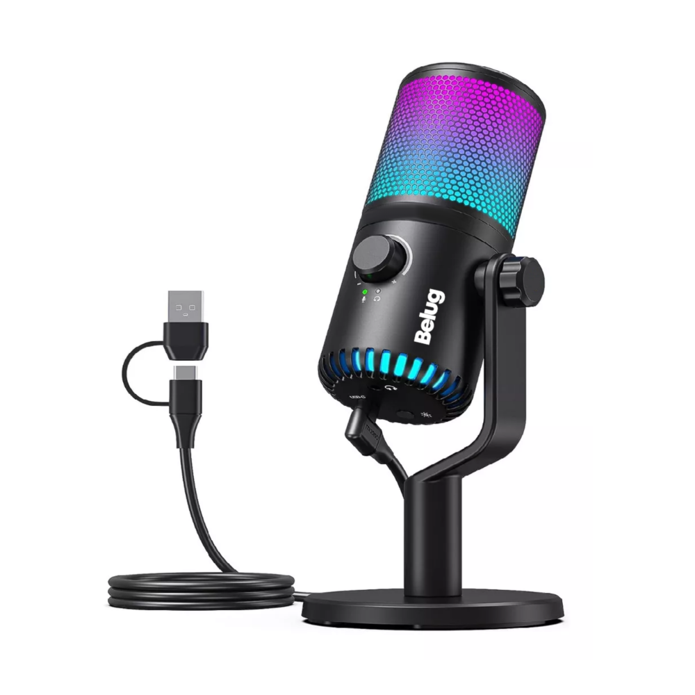 Foto 2 pulgar | Micrófono Gamer Condensador Usb Podcast Pc Dm30 Rgb Negro Belug