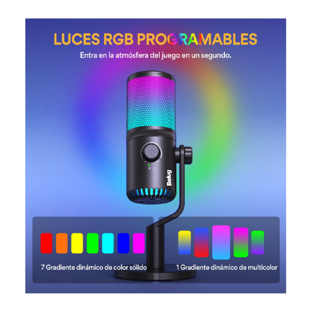 Foto 3 pulgar | Micrófono Gamer Condensador Usb Podcast Pc Dm30 Rgb Negro Belug