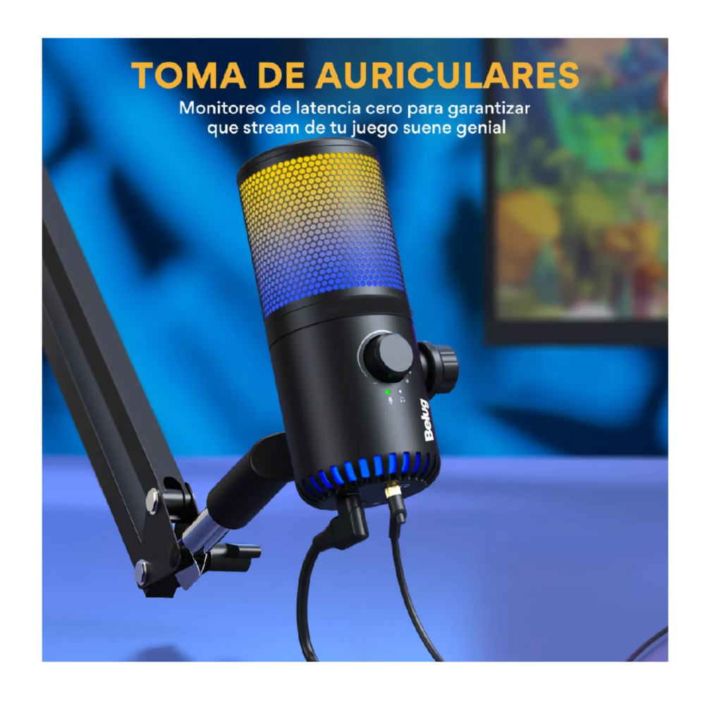 Foto 5 pulgar | Micrófono Gamer Condensador Usb Podcast Pc Dm30 Rgb Negro Belug