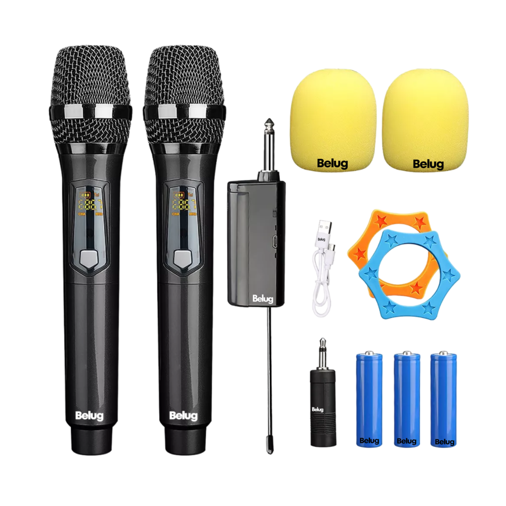 Foto 1 | Micrófono Inalámbrico Profesional Karaoke Kit 2 Pcs Universal, Color Negro Belug