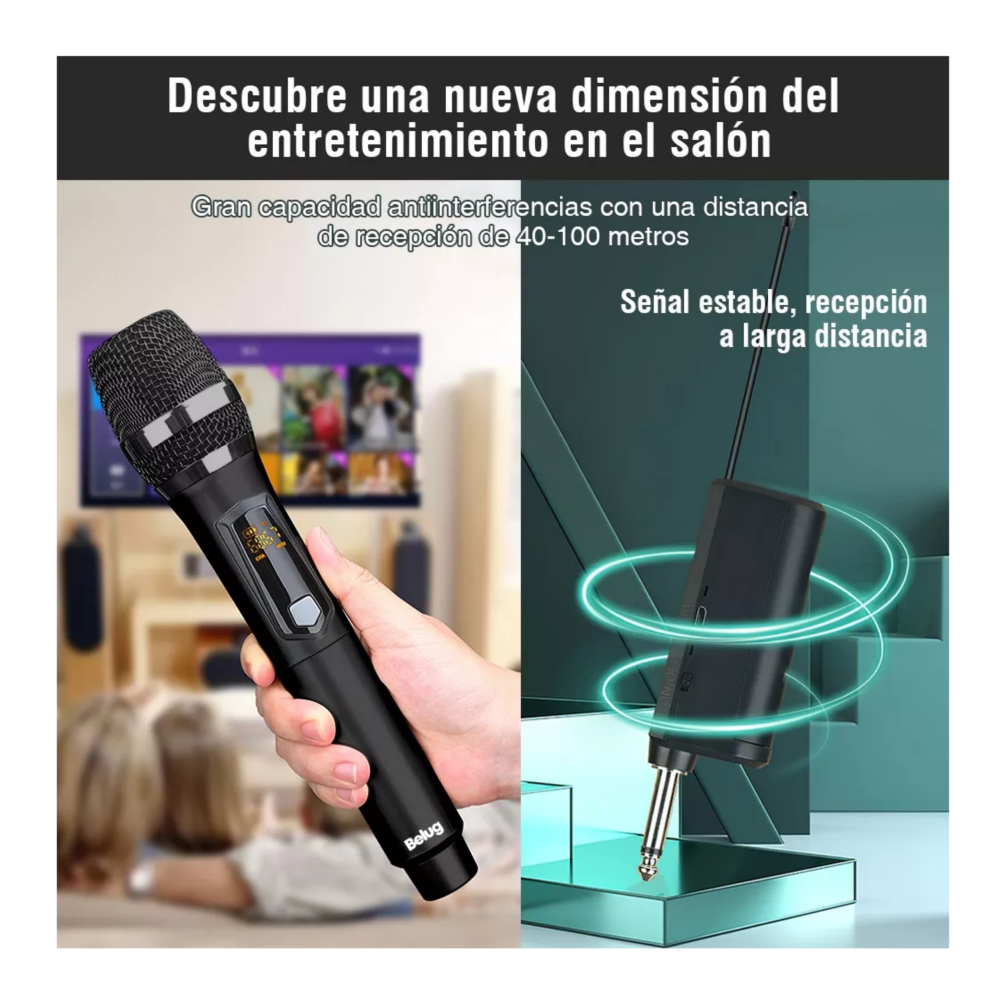 Foto 4 | Micrófono Inalámbrico Profesional Karaoke Kit 2 Pcs Universal, Color Negro Belug