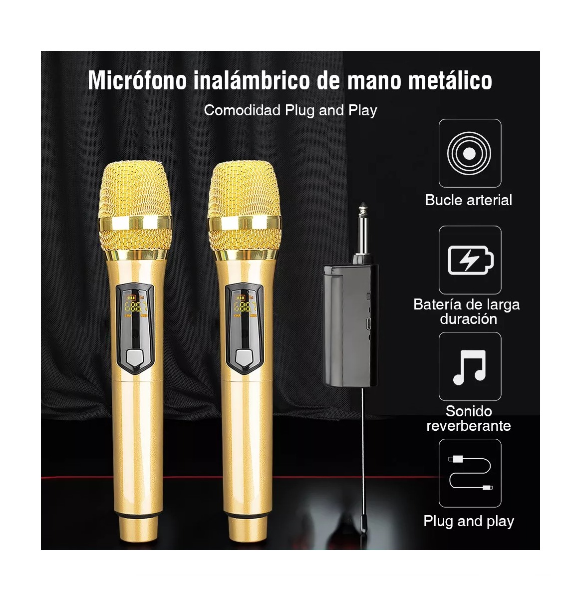 Foto 4 pulgar | Micrófono Inalámbrico Profesional Karaoke Kit 2 Pcs Universal, Color Oro