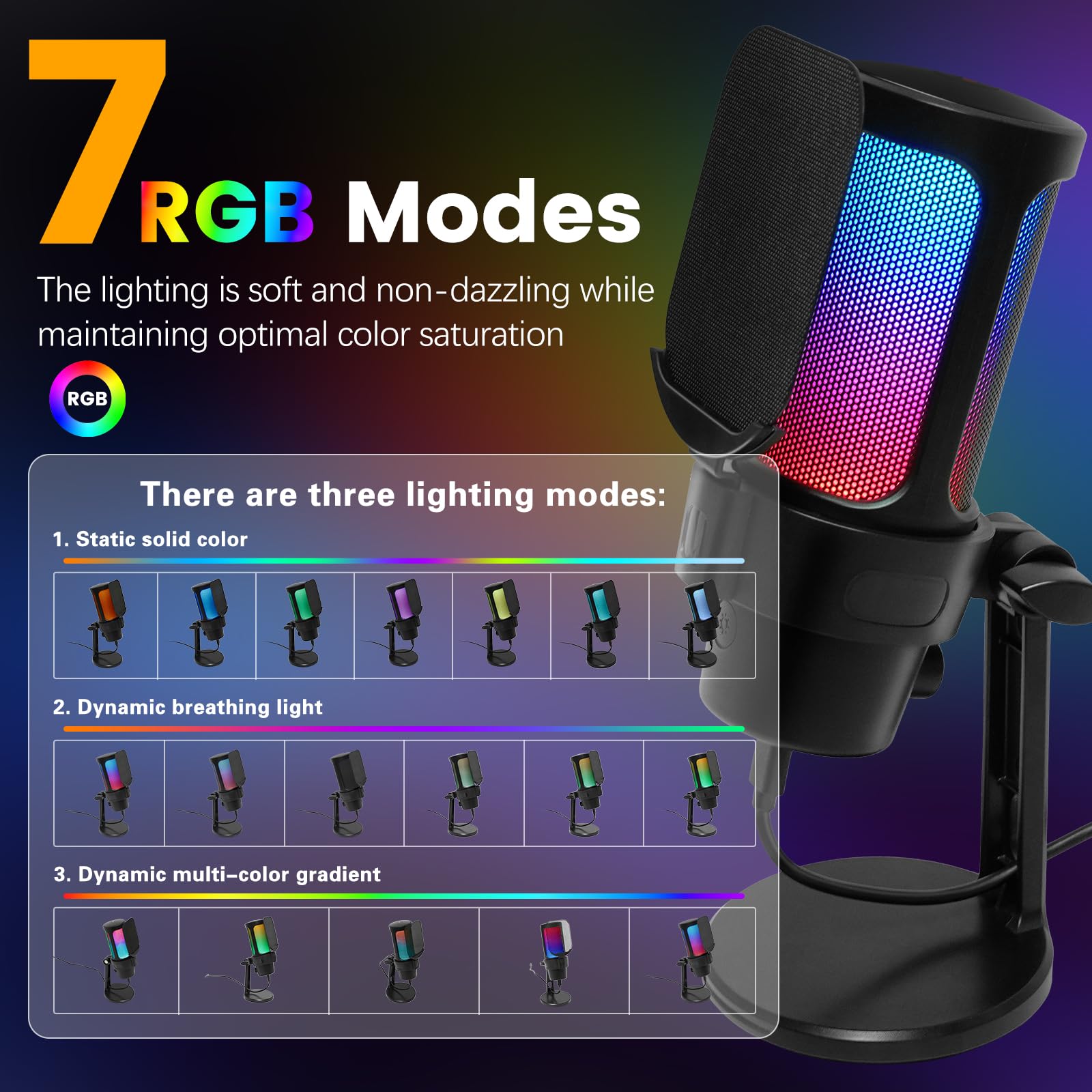 Foto 5 pulgar | Micrófono Usb Para Juegos Vcom Pd100x Con Soporte, Filtro Pop Y Rgb - Venta Internacional.