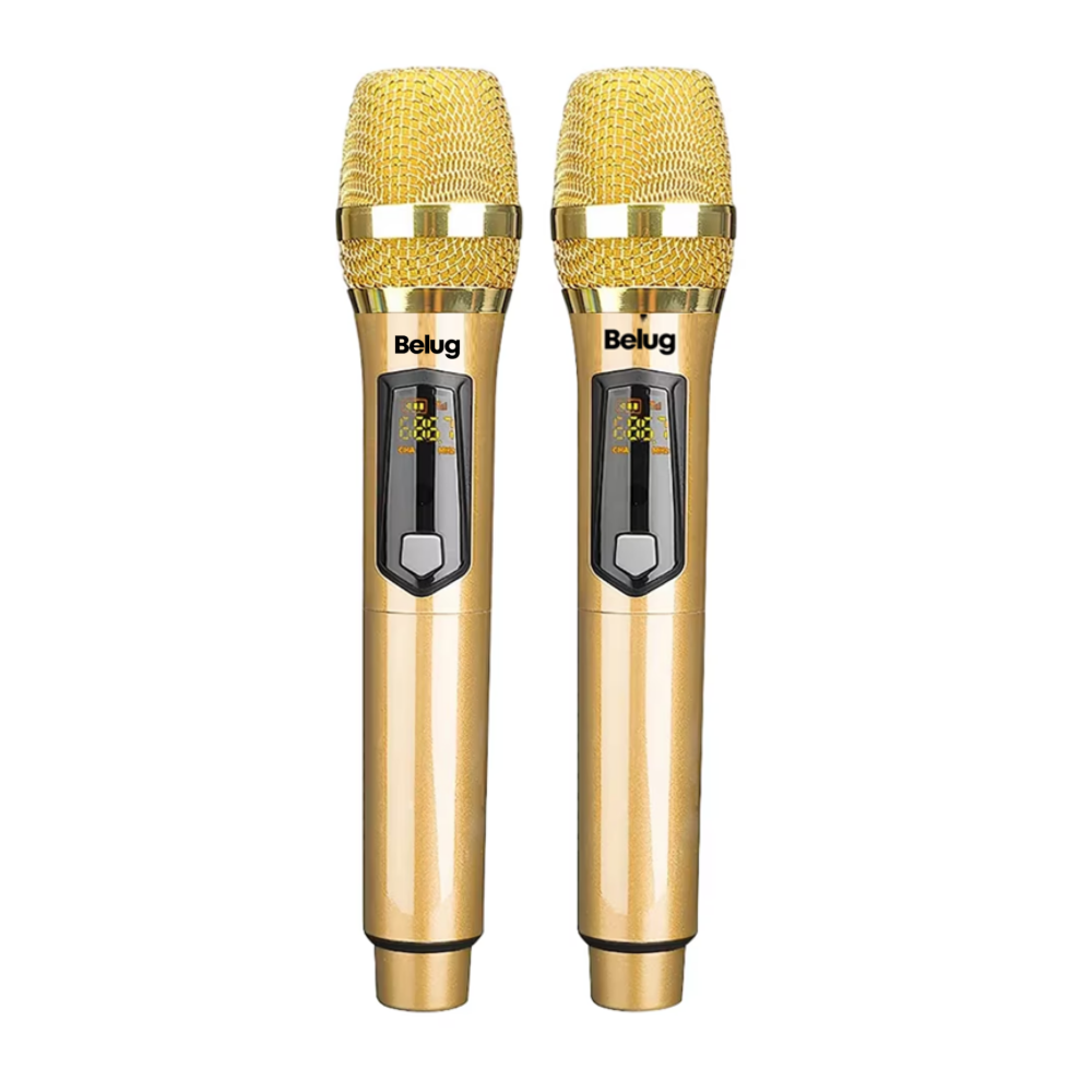 Universal Micrófono Inalámbrico Profesional Karaoke Kit 2pcs Belug, Dorado