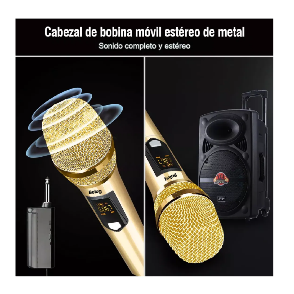 Foto 3 pulgar | Universal Micrófono Inalámbrico Profesional Karaoke Kit 2pcs Belug, Dorado