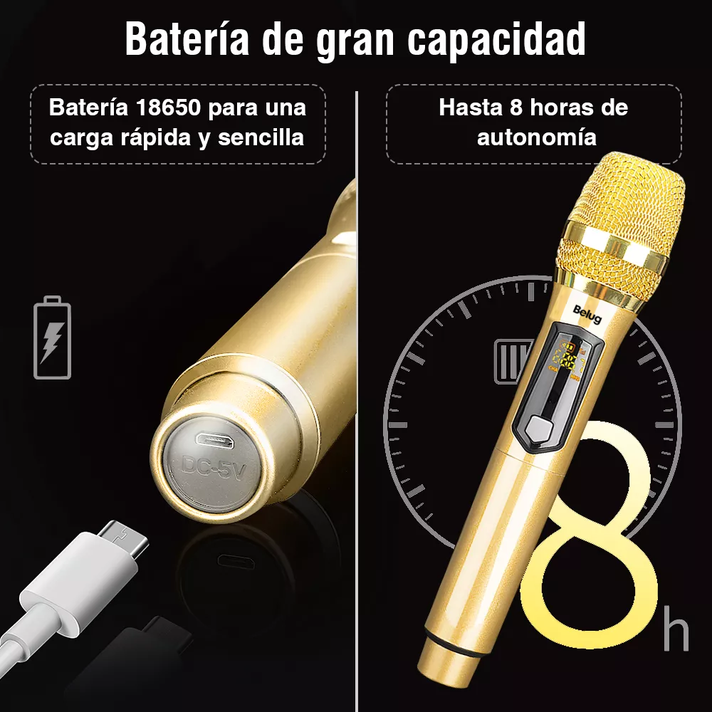 Foto 6 pulgar | Universal Micrófono Inalámbrico Profesional Karaoke Kit 2pcs Belug, Dorado