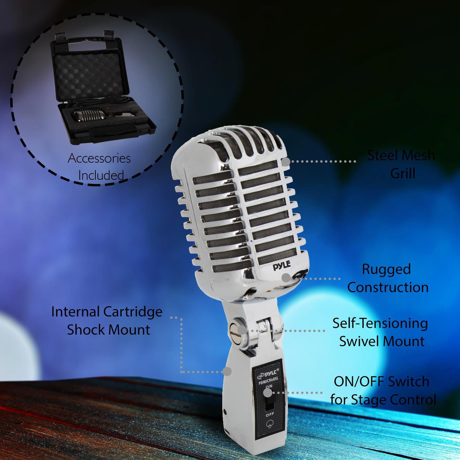 Foto 6 pulgar | Micrófono Vocal Pyle Classic Retro Dynamic Pdmicr68sl Silver - Venta Internacional.