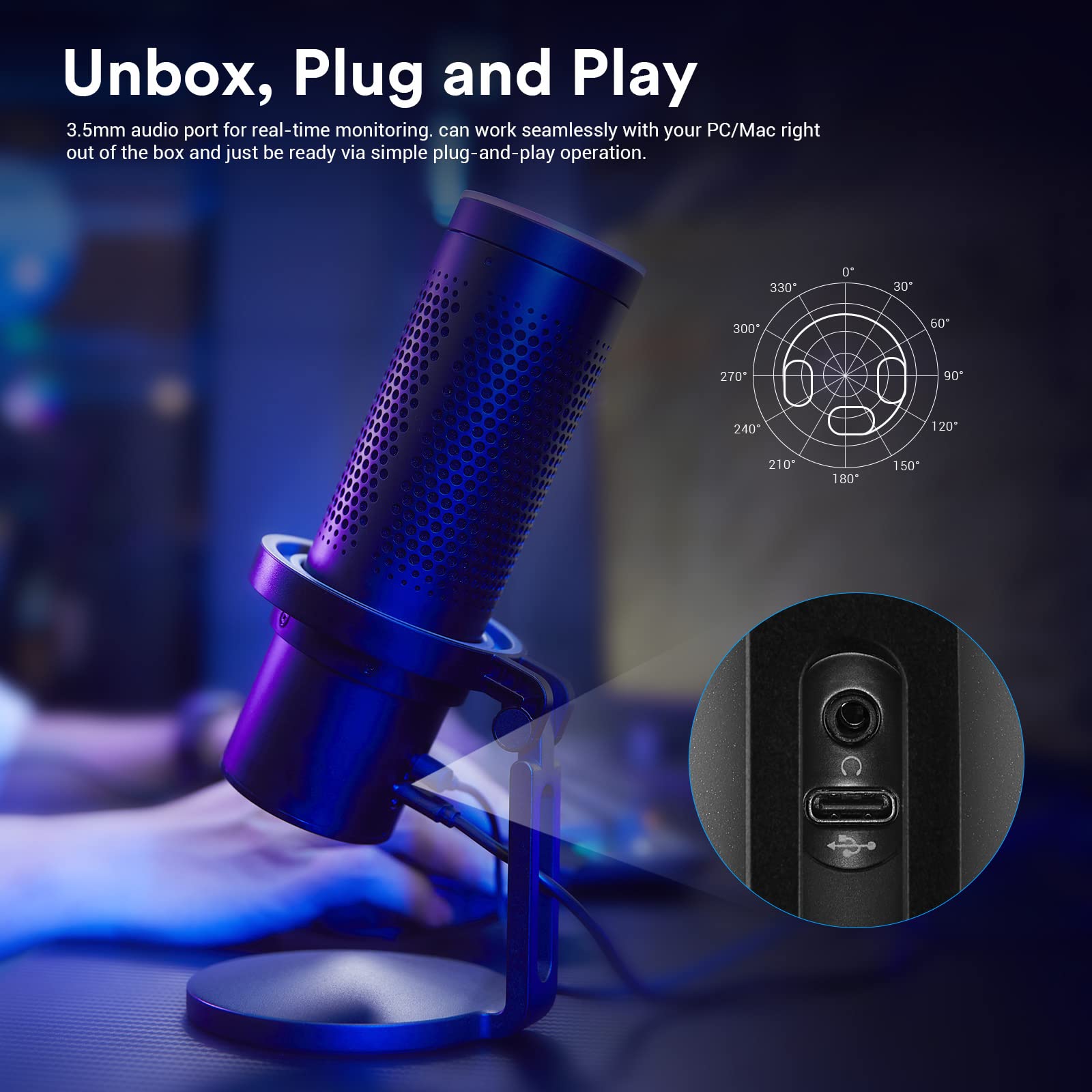 Foto 6 pulgar | Micrófono De Condensador Usb Rgb Godox Em68g, Kit De Micrófono Usb Profesional Con Soporte De Mesa P - Venta Intern