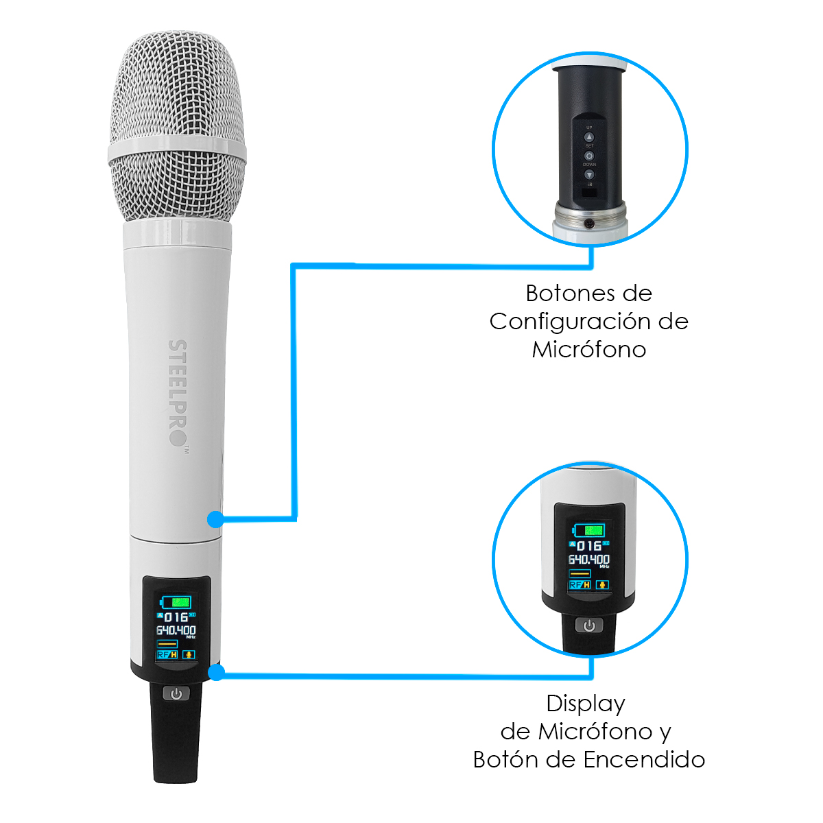 Foto 3 pulgar | Microfono Uhf-pro120wh Profesional Steelpro Diversity 45ch 120 Metros Color Blanco