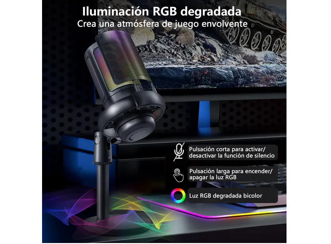Foto 3 pulgar | Xtellar Micrófono Gamer Rgb Pro Usb Condensador, Perfecto Para Streaming, Gaming Y Videos En Mac Y Pc