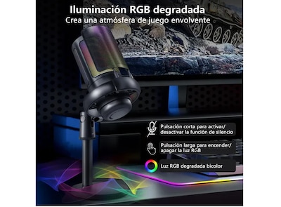 Foto 2 | Xtellar Micrófono Gamer Rgb Pro Usb Condensador, Perfecto Para Streaming, Gaming Y Videos En Mac Y Pc