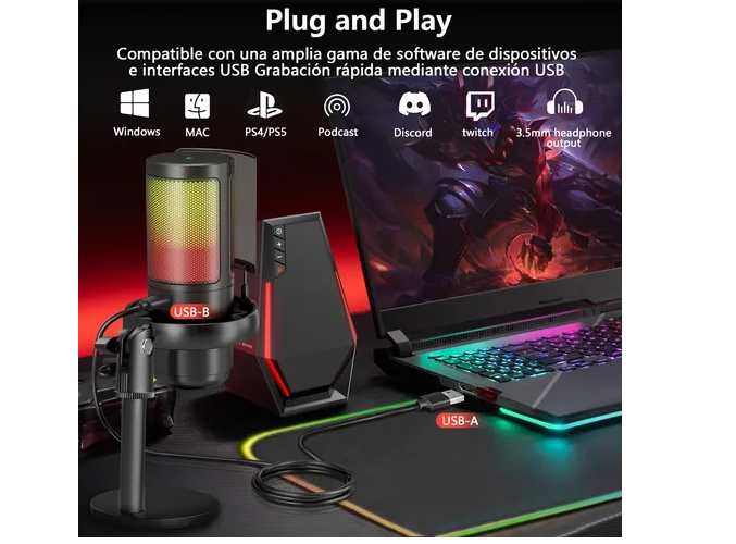 Foto 6 pulgar | Xtellar Micrófono Gamer Rgb Pro Usb Condensador, Perfecto Para Streaming, Gaming Y Videos En Mac Y Pc
