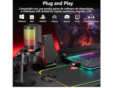 Foto 5 | Xtellar Micrófono Gamer Rgb Pro Usb Condensador, Perfecto Para Streaming, Gaming Y Videos En Mac Y Pc
