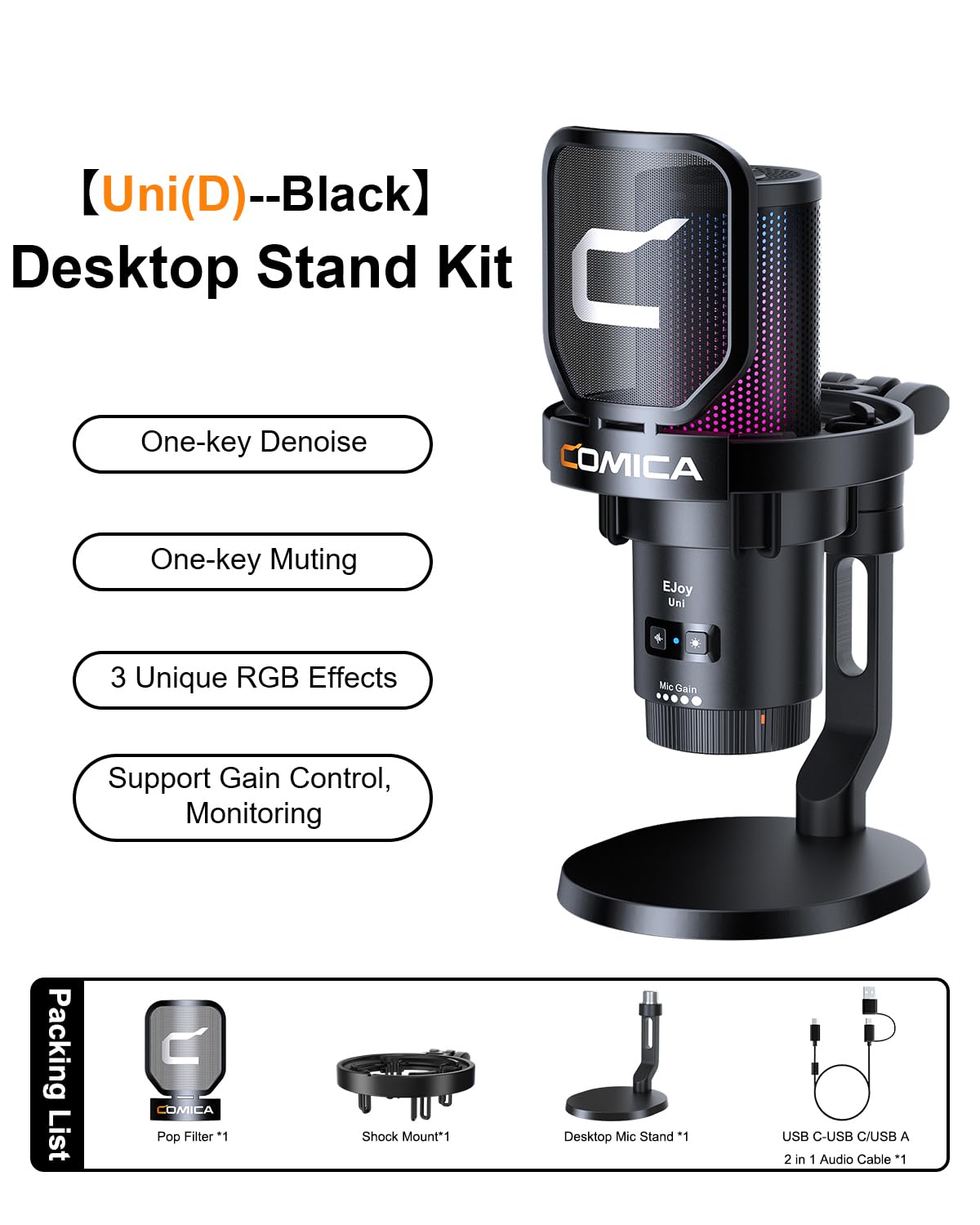 Foto 7 | Micrófono Usb Para Juegos Comica Ejoy Uni (d) Con Cancelación De Ruido, Luces Rgb, Monitorización, S - Venta Inter