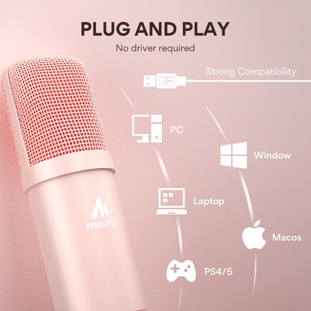Foto 5 pulgar | Micrófono Usb Maono Au-a04 192 Khz/24 Bits Para Podcast, Color Rosa - Venta Internacional.