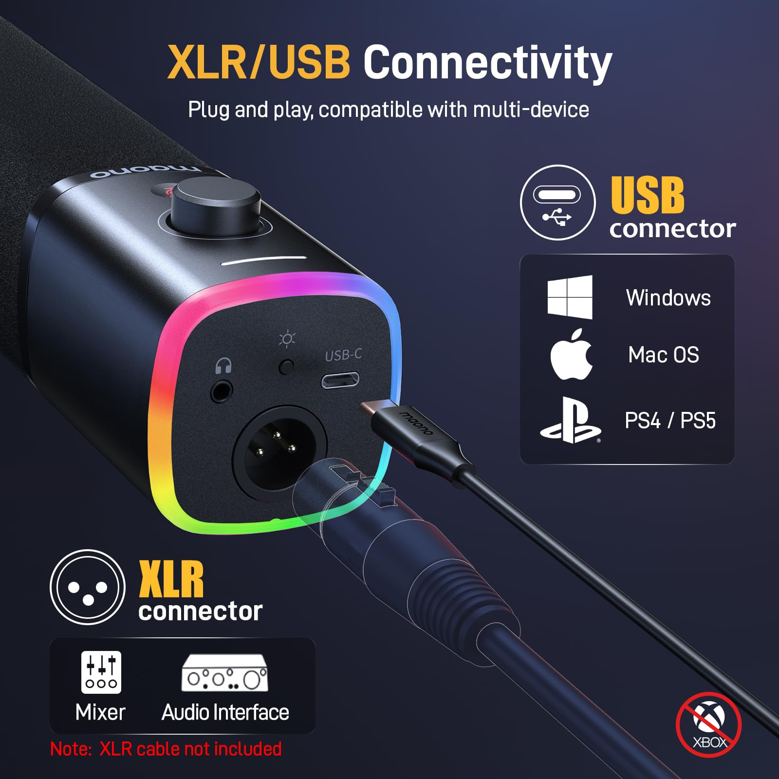 Foto 7 | Micrófono Para Juegos Maono Pd100x Usb/xlr Dynamic Con Luces Rgb - Venta Internacional.