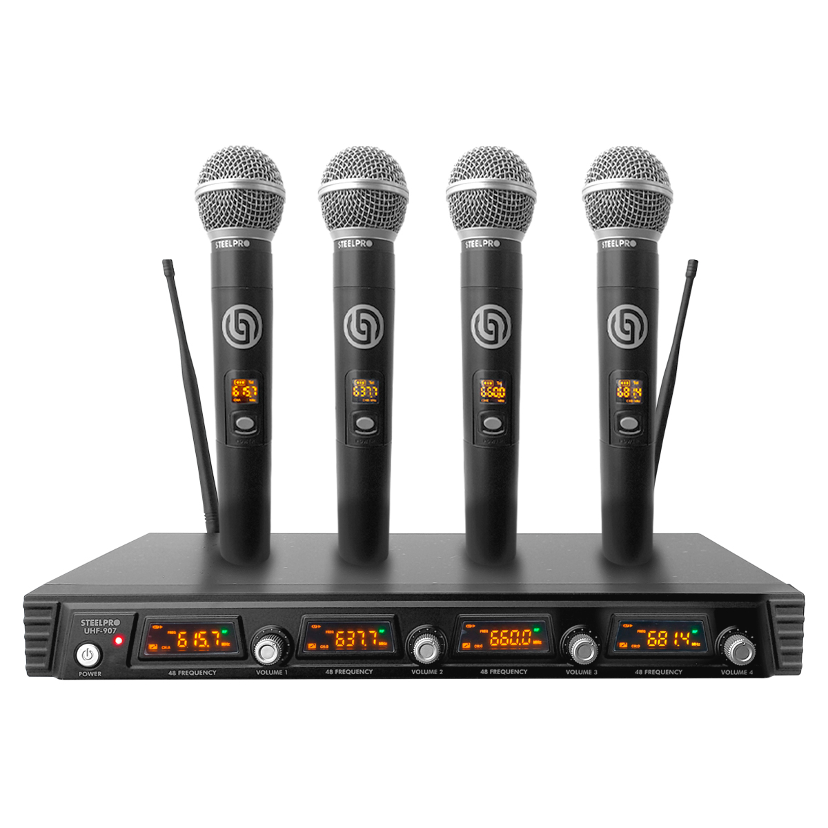 Foto 1 | Set Profesional 4 Micrófonos Inalámbricos Mod: Uhf-907 De 70m Steelpro Color Negro