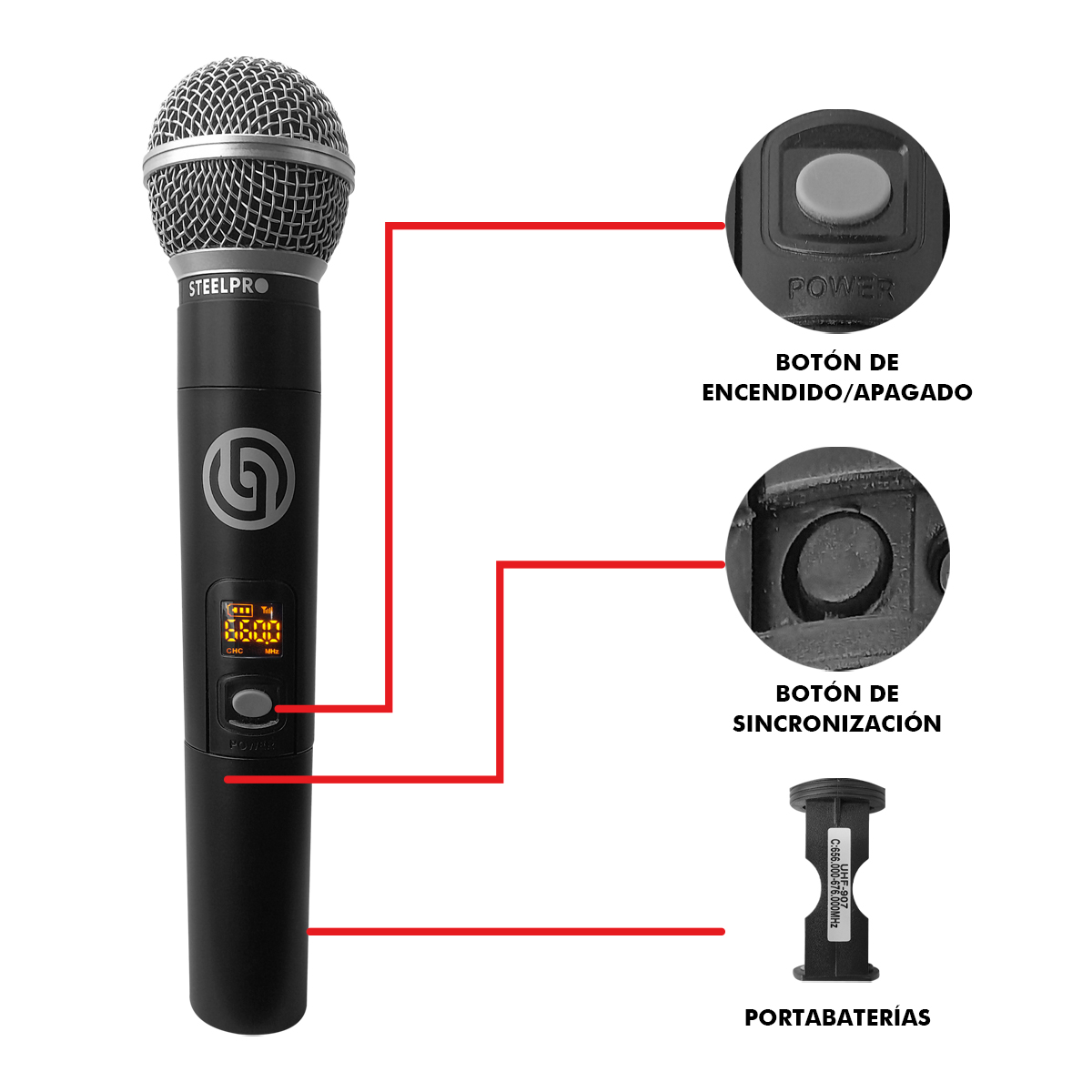 Foto 3 pulgar | Set Profesional 4 Micrófonos Inalámbricos Mod: Uhf-907 De 70m Steelpro Color Negro