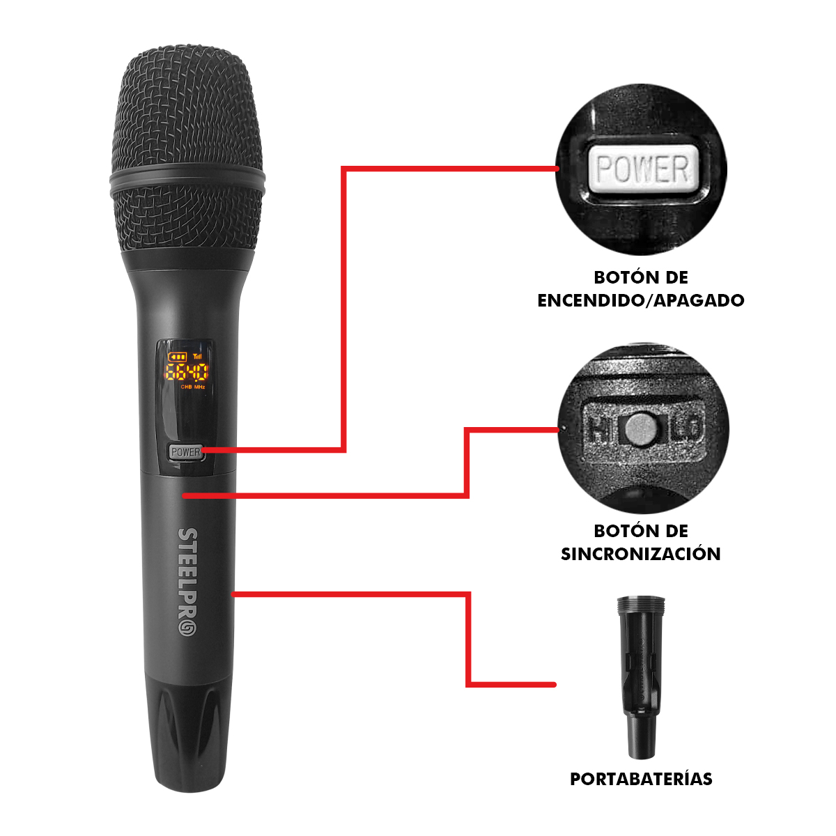 Foto 5 | Set Profesional 2 Micrófonos Inalámbricos Uhf 70m Steelpro Color Negro