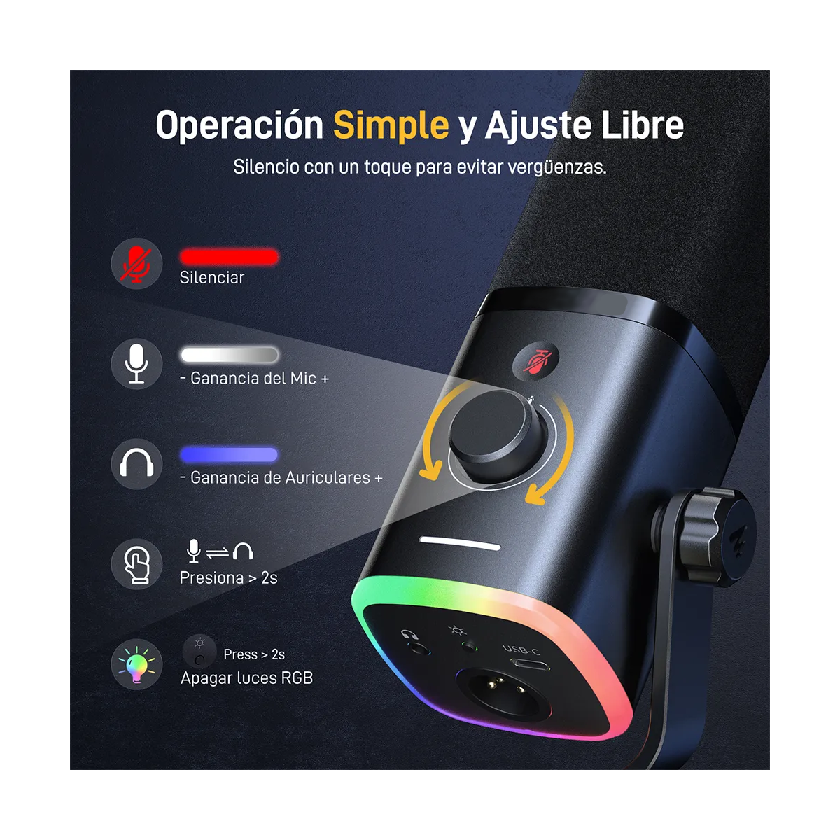 Foto 4 pulgar | Micrófono Dinámico Usb/xlr Rgb Con Brazo Eo Safe Imports Esi-20570 Negro
