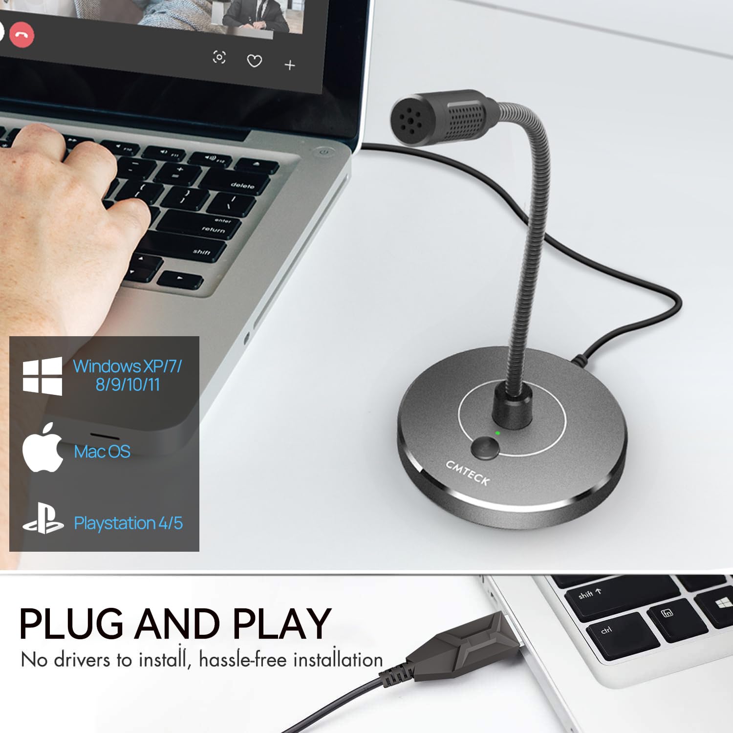 Foto 6 pulgar | Micrófono Usb Para Computadora Cmteck G009 Con Cancelación De Ruido  Gris - Venta Internacional.