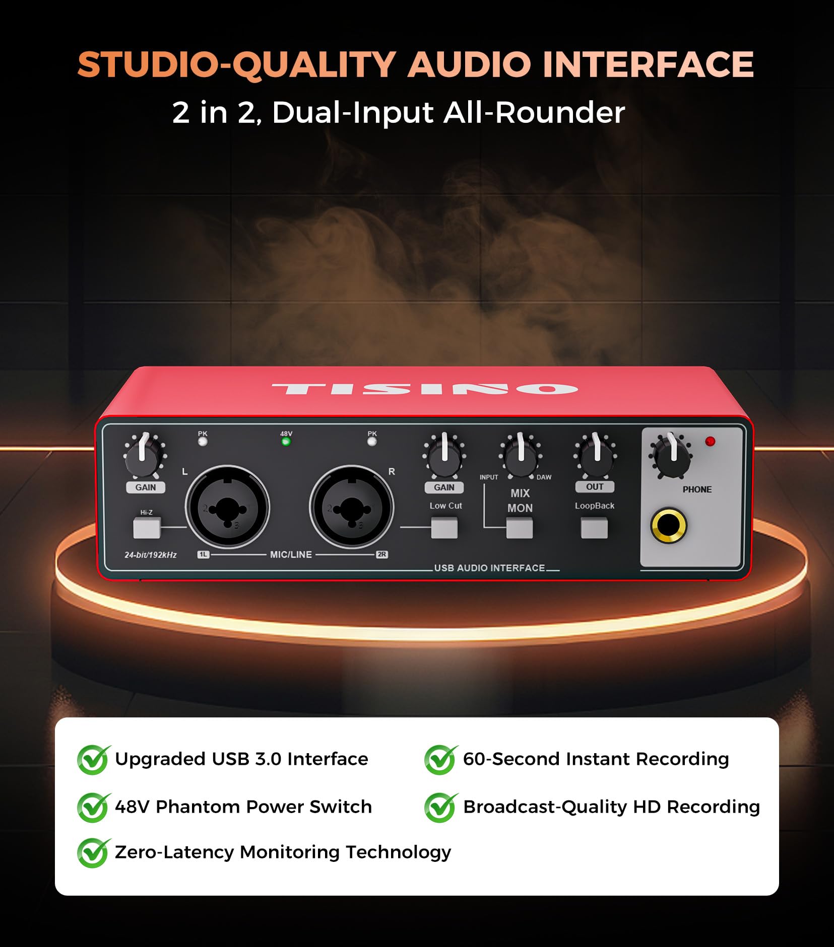Foto 4 pulgar | Interfaz De Audio Tisino 2i2-24 Bits/192 Khz Usb Para Grabación - Venta Internacional.