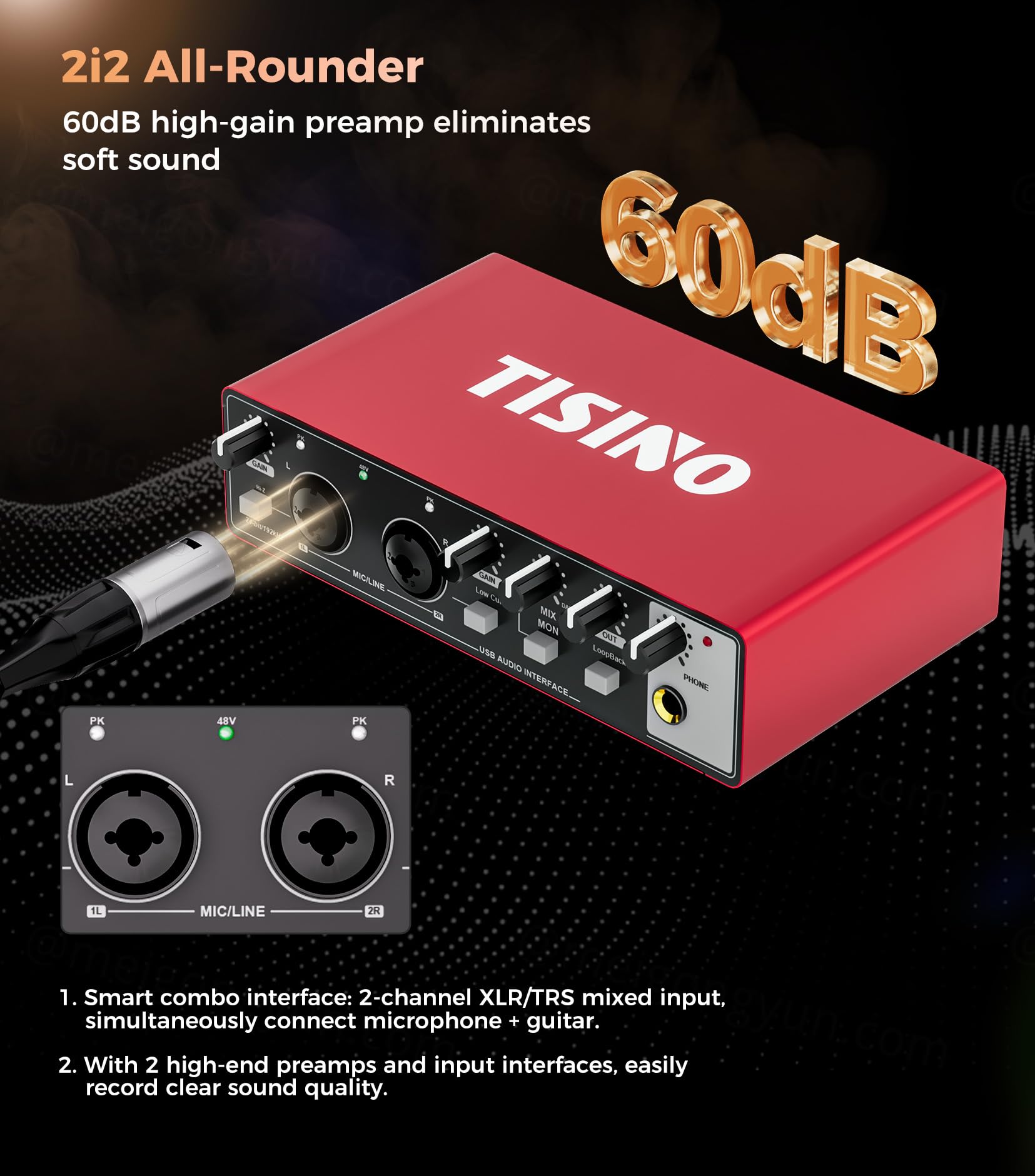 Foto 5 | Interfaz De Audio Tisino 2i2-24 Bits/192 Khz Usb Para Grabación - Venta Internacional.