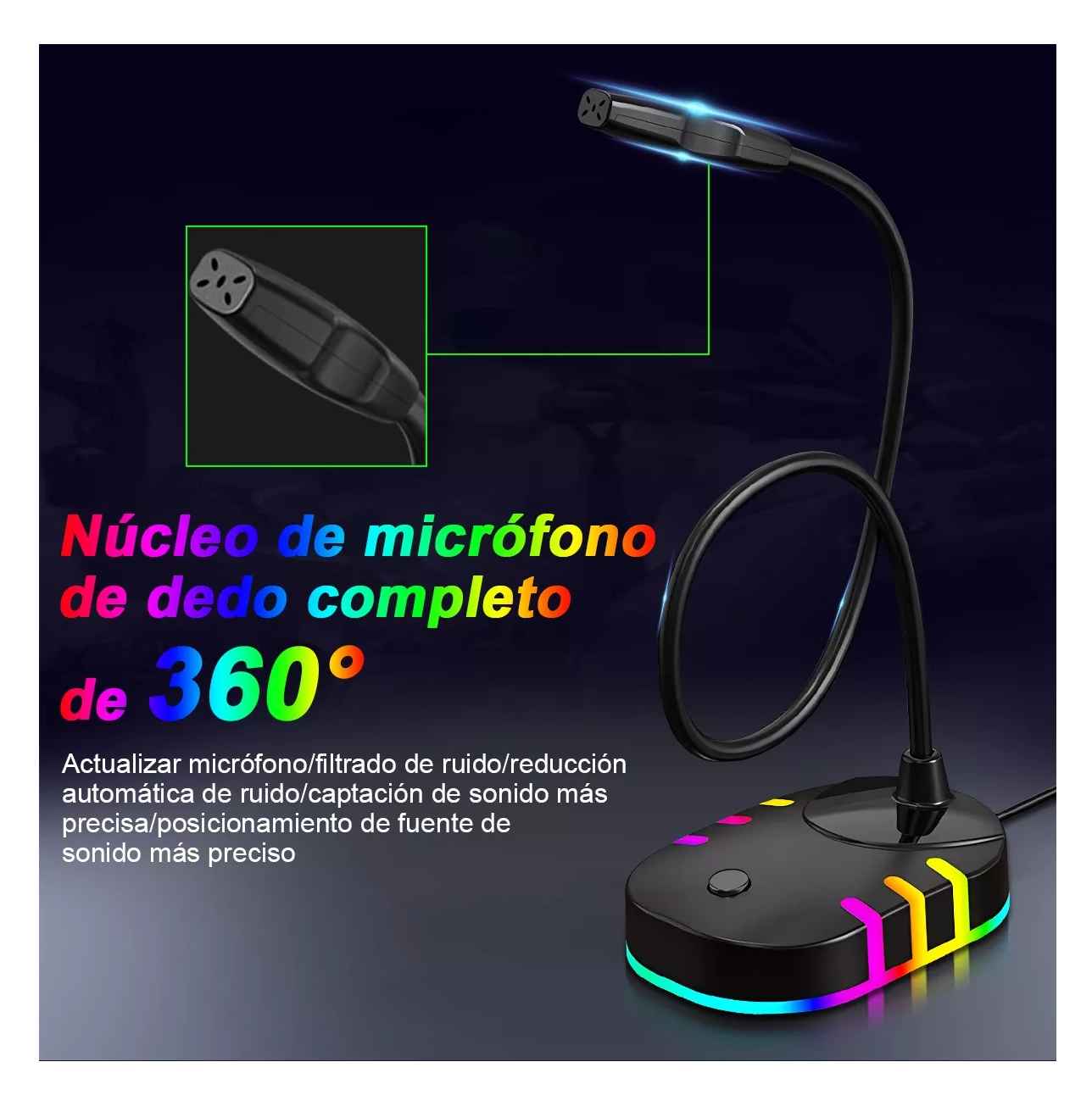 Foto 3 pulgar | Micrófono Condensador Usb Gamer Profesional Rgb Para Pc Negro