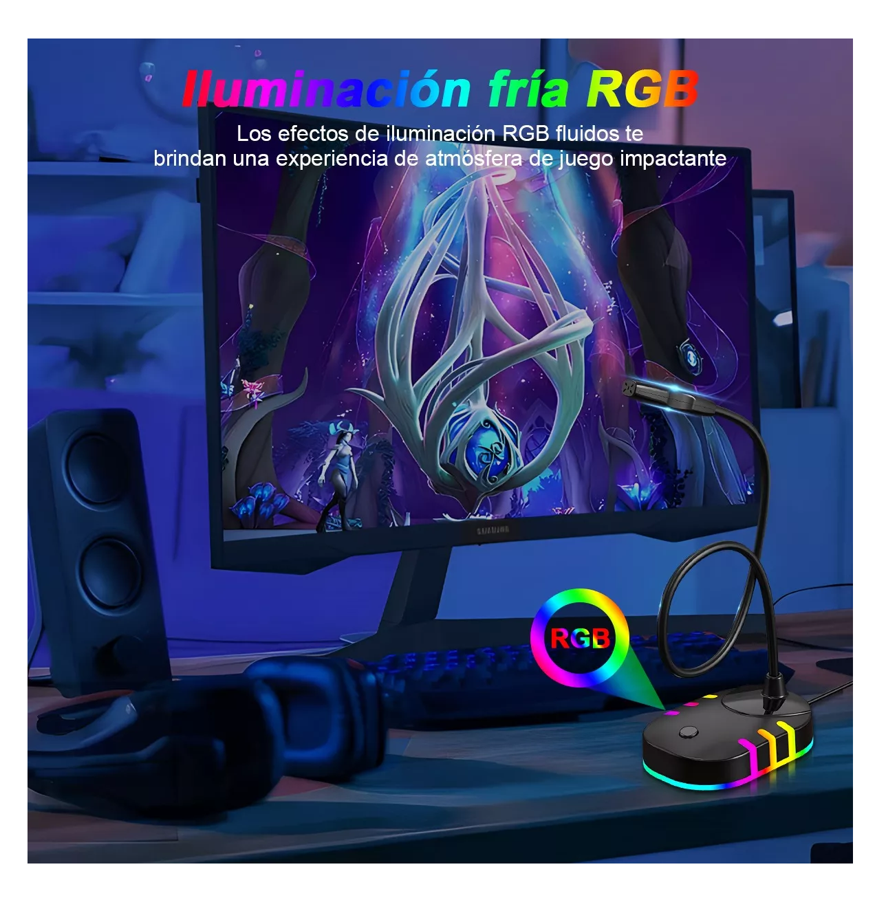 Foto 7 pulgar | Micrófono Condensador Usb Gamer Profesional Rgb Para Pc Negro