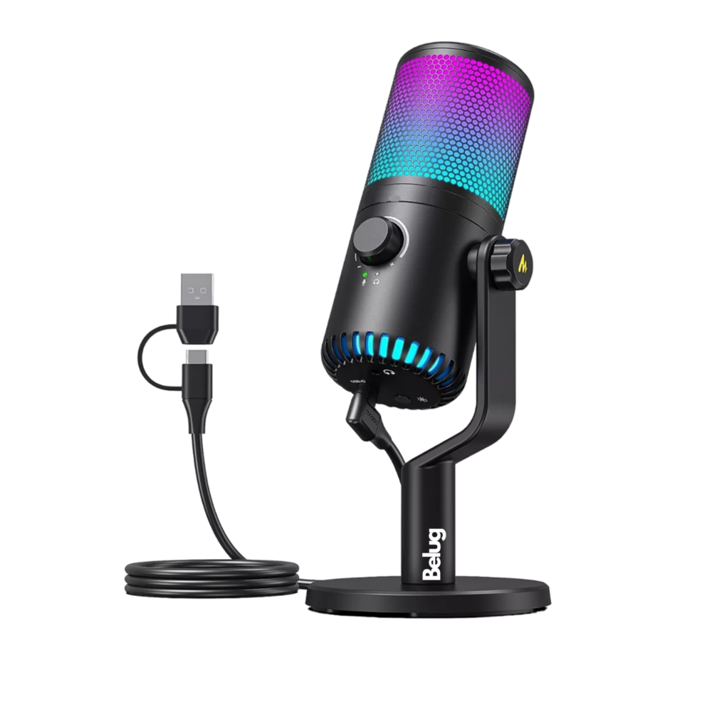 Foto 2 pulgar | Micrófono Gamer Condensador Usb Podcast Pc Dm30 Rgb Belug Negro
