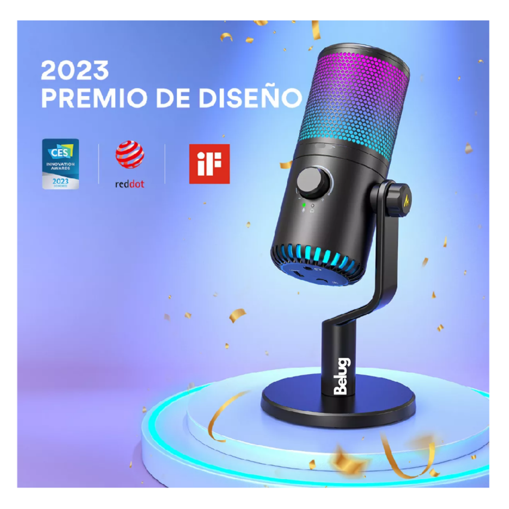 Foto 2 | Micrófono Gamer Condensador Usb Podcast Pc Dm30 Rgb Belug Negro