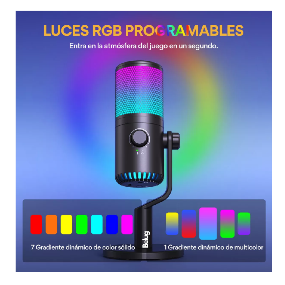 Foto 5 pulgar | Micrófono Gamer Condensador Usb Podcast Pc Dm30 Rgb Belug Negro