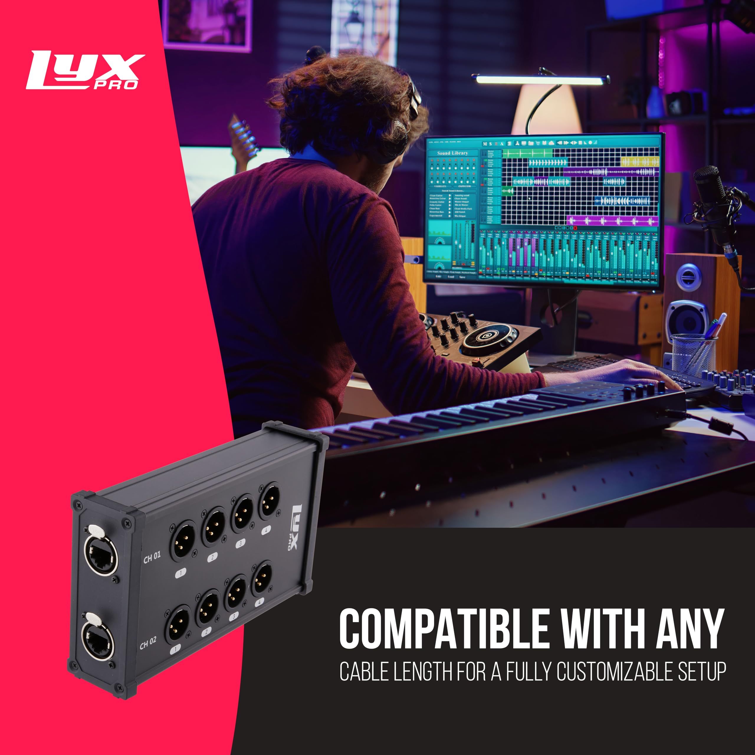 Foto 4 | Cable Xlr Lyxpro De 8 Canales, Doble Entrada, 3 Pines Macho A Rj45 - Venta Internacional.