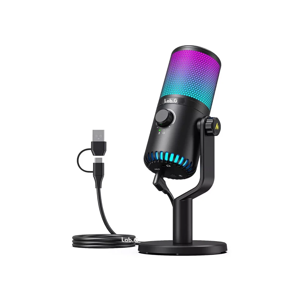 Micrófono Gamer Condensador Usb Podcast Pc Dm30 Rgb Lab.g Negro