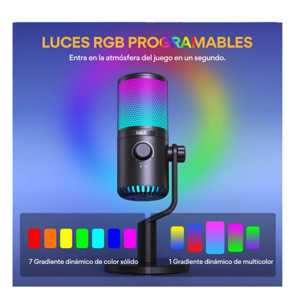 Foto 5 pulgar | Micrófono Gamer Condensador Usb Podcast Pc Dm30 Rgb Lab.g Negro