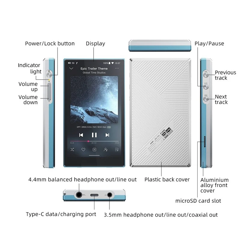 Foto 3 pulgar | Reproductor Digital De Audio Hi-res Basado En Android Fiio Jm21 Silver Blue